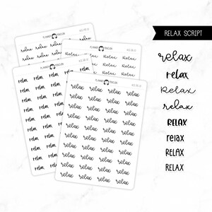Relax Script Stickers Typography stickers Matte Removable Functional Planner stickers // SC-10 image 1