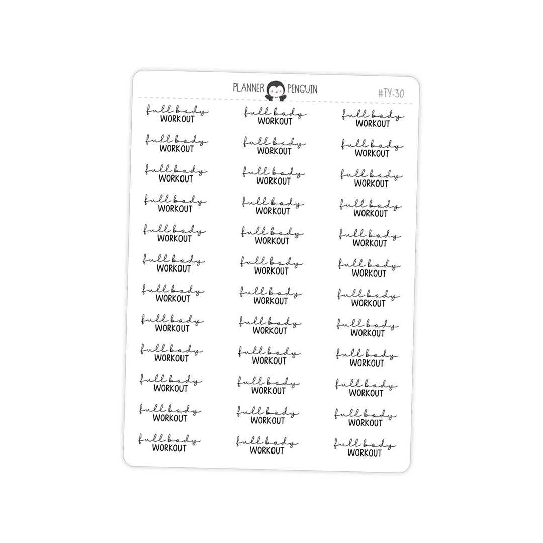 Full Body Workout Fitness Script Stickers - Matte Removable Planner ...