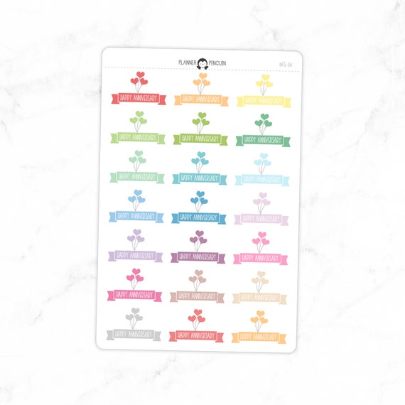 Happy Anniversary Planner Stickers Multi Color Matte Etsy