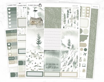 Kit semanal de pegatinas "Bosque invernal" para planificadores verticales o planificadores felices // #S131