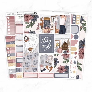 Cozy Winter Weekly Kit Stickers For Vertical planner or Happy Planner // #S130