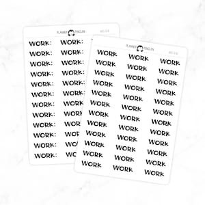 Work - Chunky Script Stickers | Typography stickers | Matte Removable | Functional Planner stickers // #DS-11