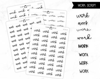 Work - Script Stickers | Typography stickers | Matte Removable | Functional Planner stickers // #SC-01