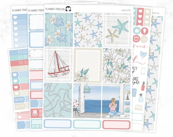 Beach House Kit Stickers For Vertical planner or Mambi Happy Planner // #S102