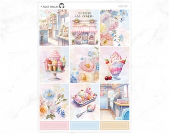 Naklejki na zestaw tygodniowy „Lody” do pionowego planera lub Happy Planner // #S157