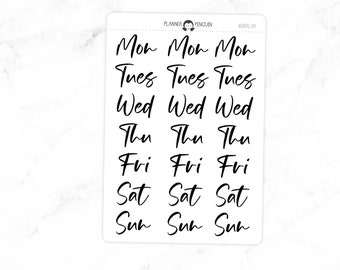 Days of the week - Script Stickers | Typography stickers | Matte Removable | Functional Planner stickers // #DAYS-09