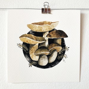 Etsys Pick MUSHROOM SERIES 5 X 5, art print, illustration, art, wall art, India ink painting, Christmas, mycology lover gift, gift idea image 2