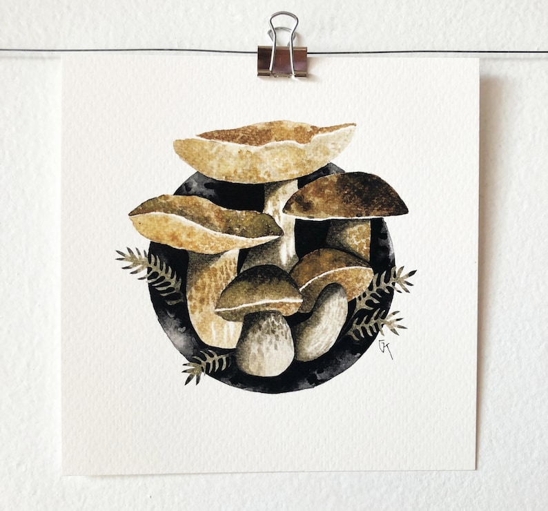 Etsys Pick MUSHROOM SERIES 5 X 5, art print, illustration, art, wall art, India ink painting, Christmas, mycology lover gift, gift idea image 2