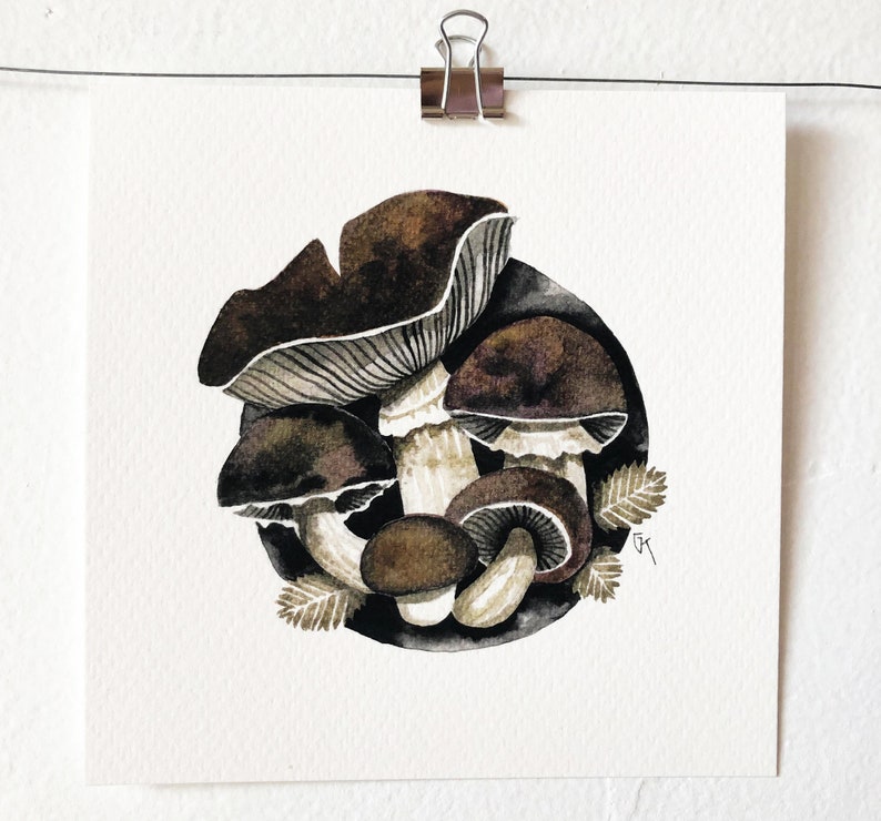 Etsys Pick MUSHROOM SERIES 5 X 5, art print, illustration, art, wall art, India ink painting, Christmas, mycology lover gift, gift idea image 9