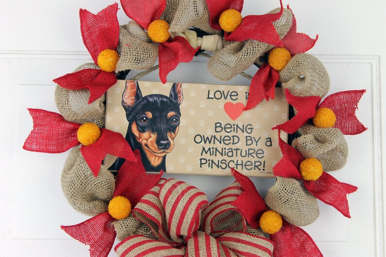 Pet Lover/'s Wreath Dog Lover/'s Wreath Personalized Min Pin Pet Wreath Miniature Pinscher Wreath Personalized Dog Wreath Min Pin Gift