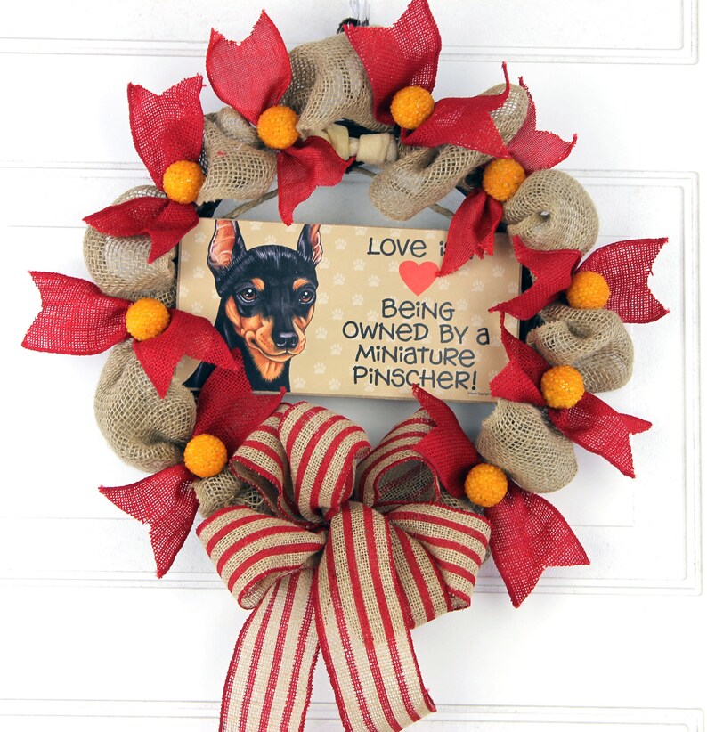 Pet Lover/'s Wreath Dog Lover/'s Wreath Personalized Min Pin Pet Wreath Miniature Pinscher Wreath Personalized Dog Wreath Min Pin Gift