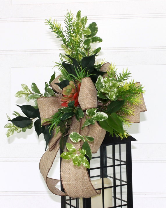 Lantern Swag With Burlap Bow Lantern Swag With Succulent Etsy