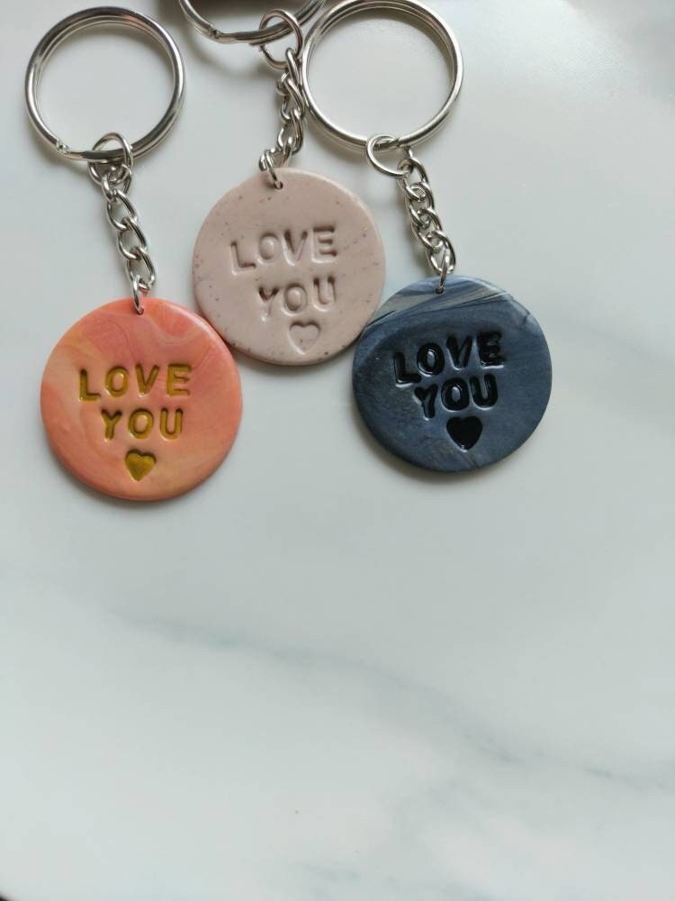 Handmade 'love You' Polymer Clay Keyring Gift for Etsy UK