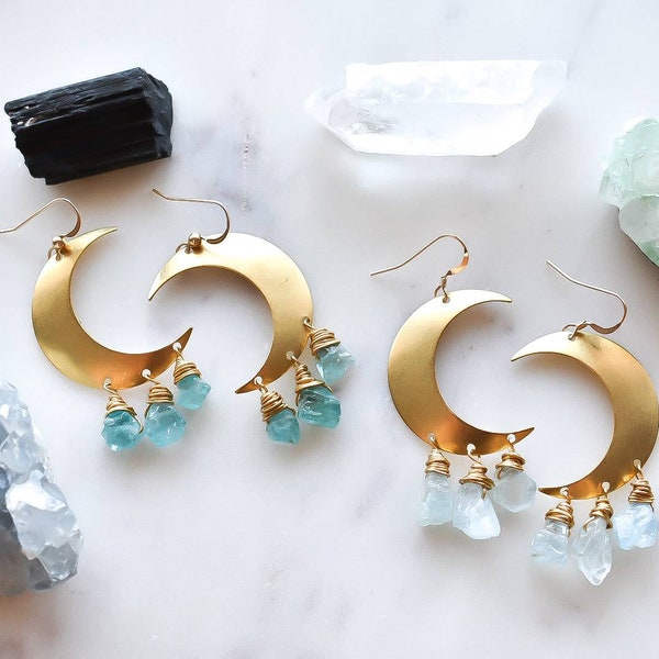 Melanie Brass Moon and Raw Stone Earring