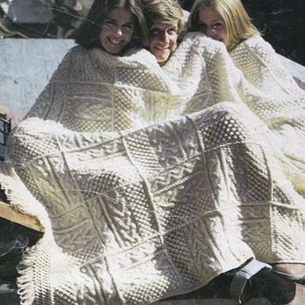 Shannon Irish Knit Afghan/Blanket, Celtic Cables, Aran/Beige Colors