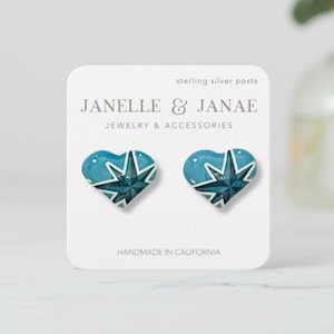 Blue Nautical Earrings for Seattle Baseball Fans | Heart-Shaped Compass Studs | Gifts for Seattle Baseball Fan | Seattle Team Spirit Jewelry