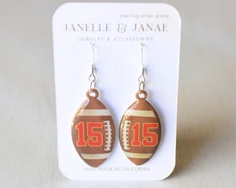 Personalized Football Number Earrings | Custom Football Dangle Earring | Fan Jewelry | Gift for Football Lovers  | Choose Number and Color
