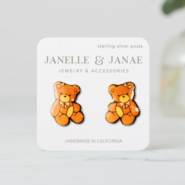 Teddy Bear Earrings | Animal Stud Earrings | Hypoallergenic Jewelry with Sterling Silver Posts | Cute Gift for Kids Girls and Women