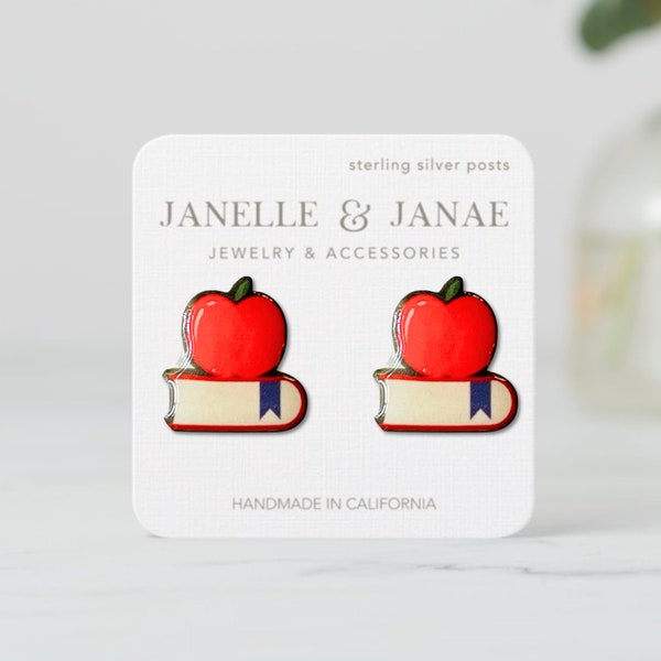 Teachers Appreciation Gift | Apple Earrings | Teacher Jewelry | Book Worm | Student Gift | School Earrings | Gift for Girls and Women