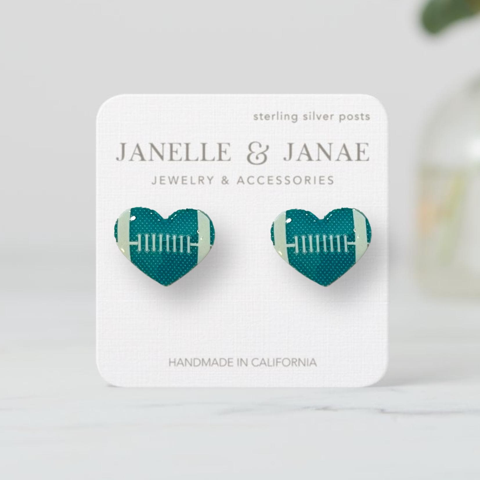 Philadelphia Football Heart Earrings | Silver Posts | Resin | Philly | Midnight Green and White | Football Fan | Gift for Mom or Girls
