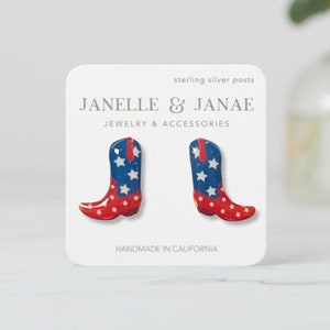 Clous d&#39;oreilles pour bottines de cow-boy du 4 juillet | Boucles d&#39;oreilles patriotiques bleu blanc rouge | Bijoux USA Jour de l&#39;Indépendance | Clous de bottes drapeau américain