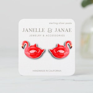 Pink Flamingo Summer Earring | Inflatable Flamingo Pool Toy Studs | Pink Gift | Flamingo Lovers | Hypoallergic Earrings | Summer Earrings