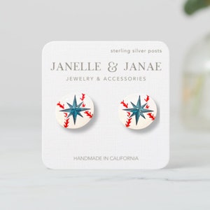 Earrings for Seattle Fans | Nautical Compass Baseball Studs | Gifts for Seattle Baseball Fans | Seattle Team Spirit Jewelry | Baseball Lover