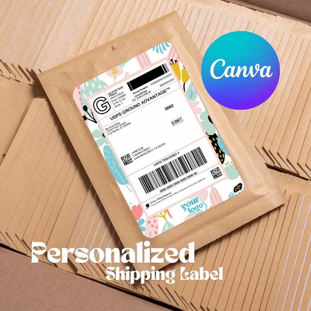 Personalized Etsy Shipping Label Frame Branded USPS Postage Border Customizable Canva Template