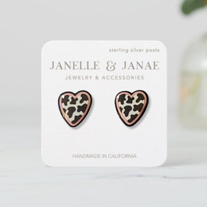Cow Pattern Heart Shape Stud Earrings | Cute Animal Print Jewelry | Fun Cow Print Studs | Perfect for Girls and Teens