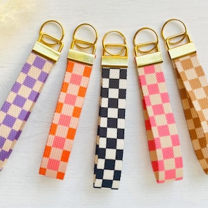 Llavero de muñeca con cordón / Pulsera a cuadros / Llavero de pulsera / Correa para llaves retro / Lindo llavero de otoño / Regalo de viaje bohemio de moda
