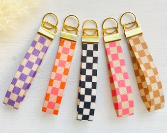 Wrist Keychain Lanyard | Checkered Wristlet | Key Wristlet | Retro Key Strap | Cute Fall Key Holder | Trendy Boho Travel Gift