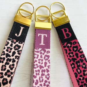 Monogram Wrist Keychain Lanyard | Cheetah Wristlet | Key Wristlet | Trendy Strap with Initial | Cute Key Holder | Personalized Travel Gift