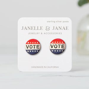 Vote Earrings | Patriotic Studs | Election Day | Go Vote | Political Jewelry | Get Out the Vote | Red White and Blue | Sterling Silver Posts