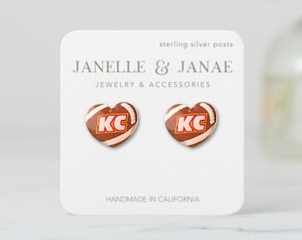 Kansas City Football Laces Heart Earrings | Sterling Silver Posts | Resin | KC | Red and Yellow | Football Fan Gift | Gift for Mom or Girls