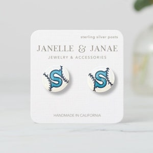 Seattle Baseball Earrings | Blue S and Laces Baseball Studs  | Gifts for Seattle Baseball Fan | Seattle Team Spirit Jewelry | Baseball Lover