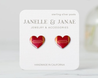 San Francisco Football Heart Earrings | Sterling Silver | Resin | SF | Red and Gold | Football Fan | Gift for Moms and Girls