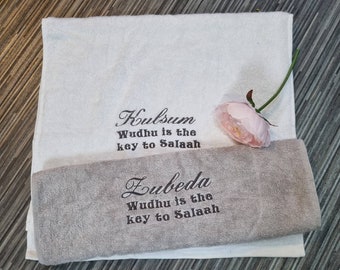 Personalised Wudhu Towel embroidered with any name perfect gift for any occasion