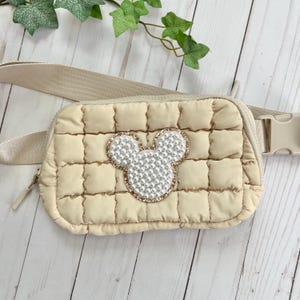 Puffer Crossbody, Belt Bag, Waist Bag, Fanny Pack With Patch, Pearl, Minnie, Mickey