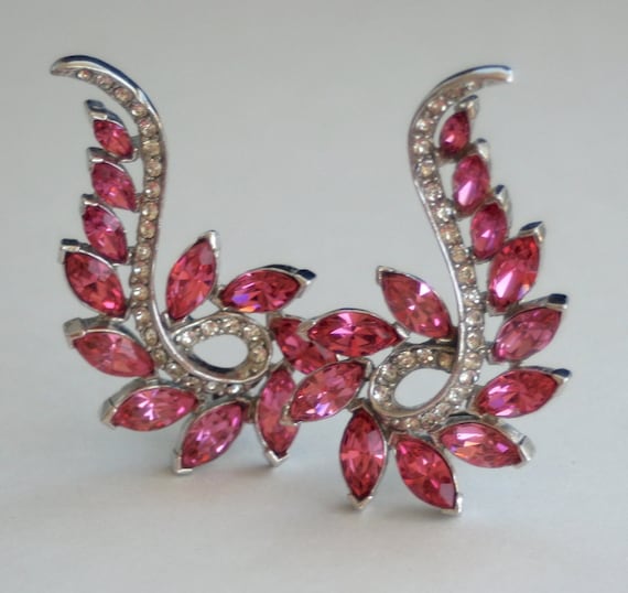 Vintage PELL Pink Rhinestone Earrings w Pavé Set D