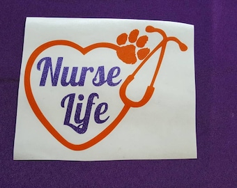 Clemson Nurse Life Heart Stethoscope Decal, Nurse Life Heart Decal, Nurse Decal, Stethoscope Decal, Nurse Gift, Clemson Nurse Decal