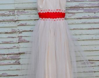 AS IS 1950s cupcake white tulle dress red bow wedding prom formal