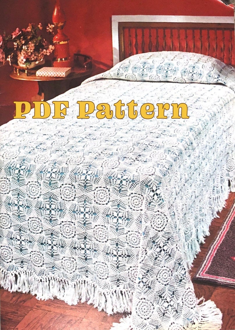 Vintage Crochet Bedspread "Snow White" Blanket Only