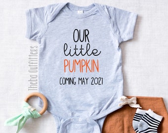 Our little pumpkin ONESIE®, Fall pregnancy announcement onesie, Personalized Baby Announcement, First Halloween, Baby Shower Gift