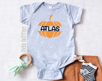 Personalized Name Pumpkin Baby Bodysuit Baby Announcement Thanksgiving Holiday Halloween Baby Gift Custom Baby Shower Gift