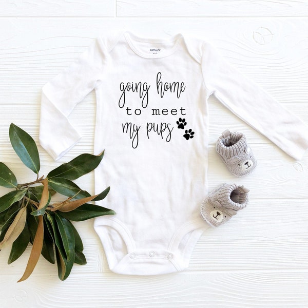 Going Home to meet my pups, Coming Home Onesie, Dog Lover Bodysuit, Hospital Newborn Outfit, Fresh 48 photos, Baby Gift, Newborn Outfit