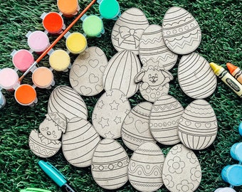 Paint Your Own Easter Eggs, Kids Easter Craft Kit, Easter Decor, Laser Cut Eggs, Easter Bunny, Easter Basket Stuffer, Color your own Eggs