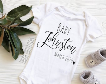 Personalized Baby Announcement ONESIE®, Pregnancy Announcement ONESIE®, Personalized Last Name Onesie, Baby Shower Gift, Baby Announcement