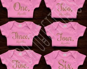 Baby Shower Gift, Baby Monthly Milestone Set, Baby ONESIE®, Baby Girl Pink Gold Glitter Onesies, Baby Girl Onesies, Monthly Picture