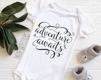 Adventure Awaits Pregnancy Announcement ONESIE® Baby Announcement Onesie, Custom Baby Onesie Baby Announcement Maternity Photo Baby Bodysuit