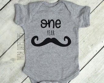 One year Baby ONESIE®, First Birthday Shirt, Mustache Baby Bodysuit, Baby Gift, Baby Boy Clothes, Baby Bodysuit, Funny Baby Onesie